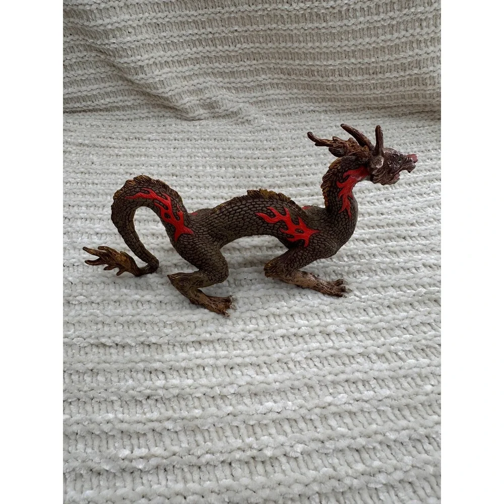 Papo Chinese Dragon Toy Figurine 2010 Brown‎ Red Flame Mythical Creature